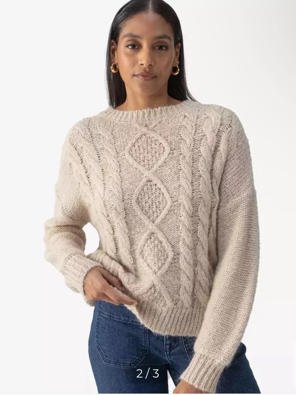 Sanctuary Cozy Cable-Knit Back-Slit Sweater Mohair Size Large Cream Beige